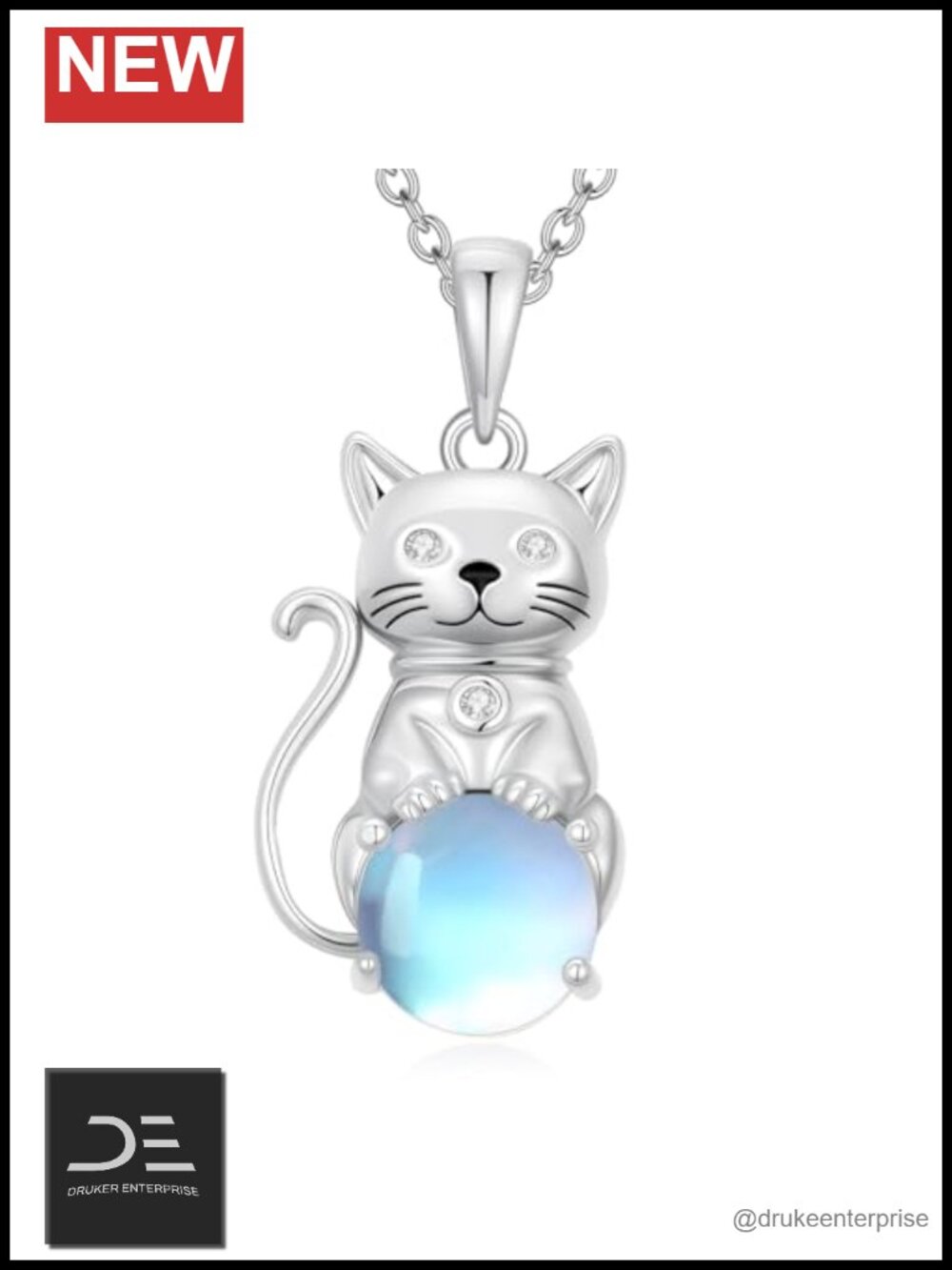 Sterling Silver Animal Moonstone Pendant Necklace 18" Adjustable